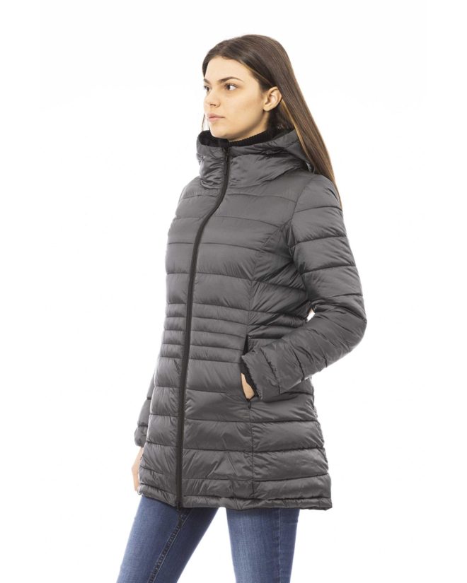 Black Down Jacket with Adjustable Hood and Baldinini Monograms – 3XL