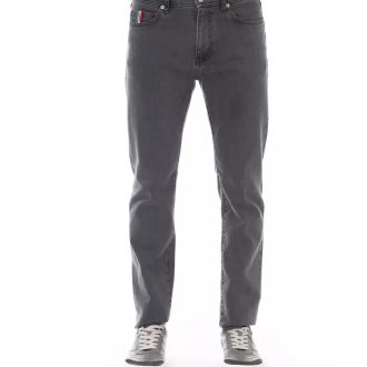 Logo Button Regular Man Jeans with Tricolor Insert