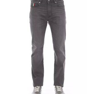 Logo Button Regular Man Jeans with Tricolor Insert