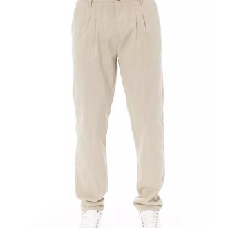 Front Zipper and Button Closure Chino Trousers with Side and Back Pockets