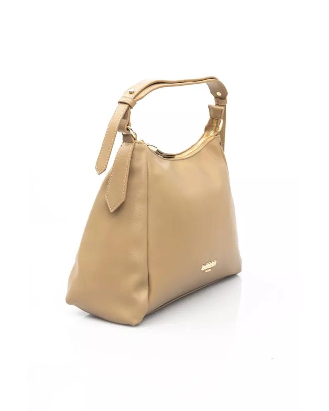 Golden Logo Shoulder Bag with Zip Closure and Internal Compartments One Size Women