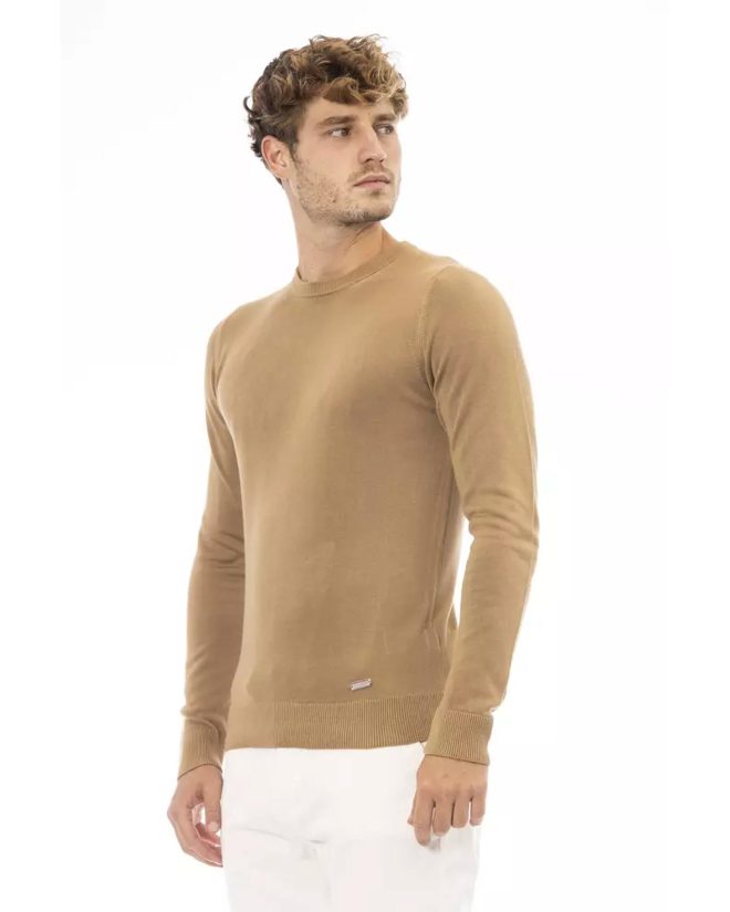 Fine Ribbed Knit Crew Neck Sweater with Long Sleeves – 50 IT