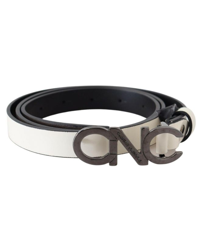 CNC Costume National Fashion Belt in Metallic Gray Leather 85 cm Women