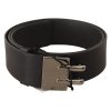 Classic Black Leather Belt with Silver-tone Hardware 85 cm Women