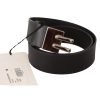 Classic Black Leather Belt with Silver-tone Hardware 85 cm Women