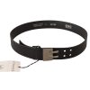 Classic Black Leather Belt with Silver-tone Hardware 85 cm Women