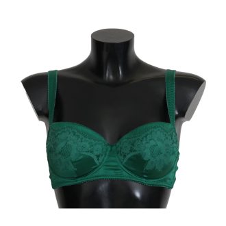 Green Floral Lace Silk Stretch Balconcino Bra by Dolce & Gabbana