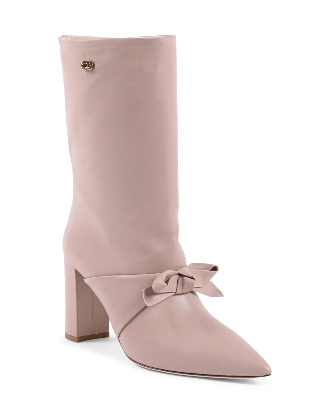 Pointed Toe Bow Short Boot with Gold Logo Detail – 37 EU