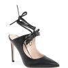 Pointed Toe Leather Mule with Bow and Stiletto Heel – 37 EU