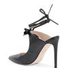 Pointed Toe Leather Mule with Bow and Stiletto Heel – 37 EU