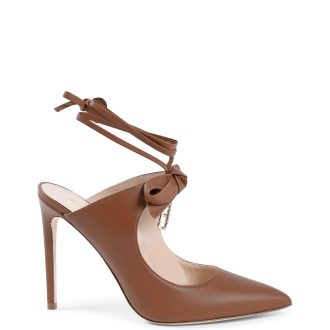 Chic Leather Pointed-Toe Mule with Bow & Gold Hardware