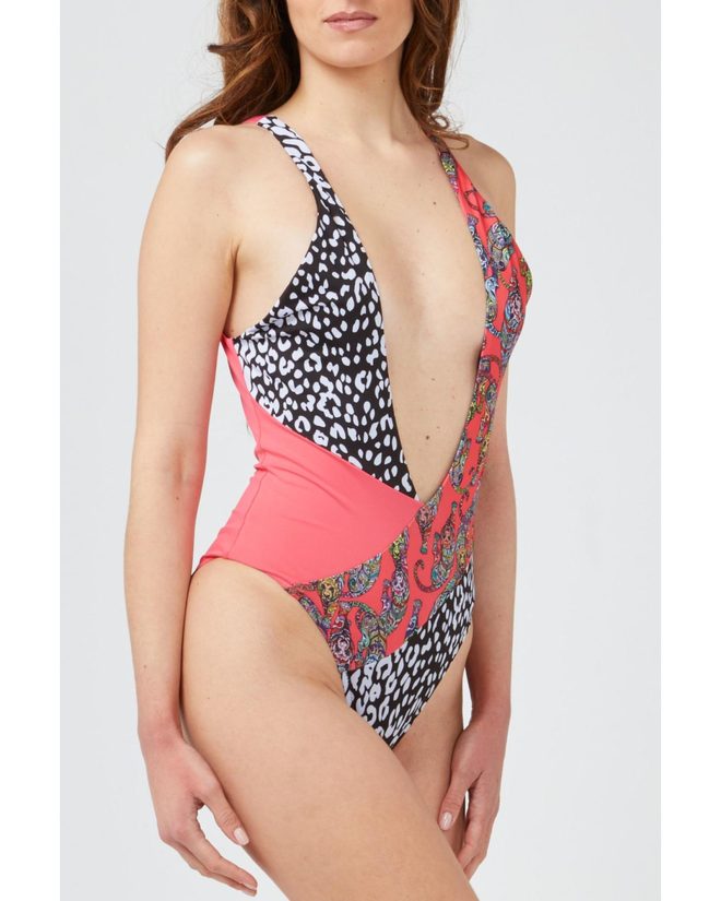 Patterned Body Swimsuit with Wide Neckline – M