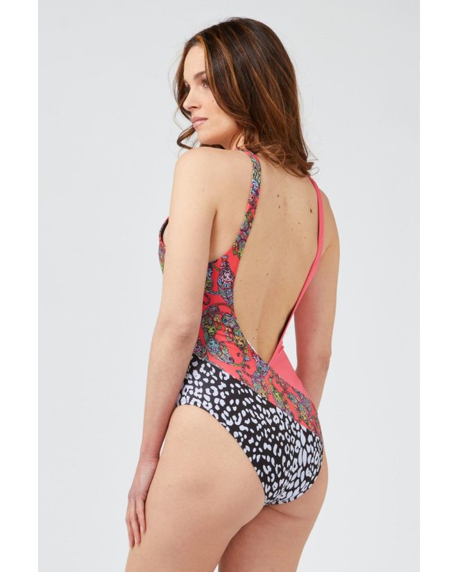 Patterned Body Swimsuit with Wide Neckline – M