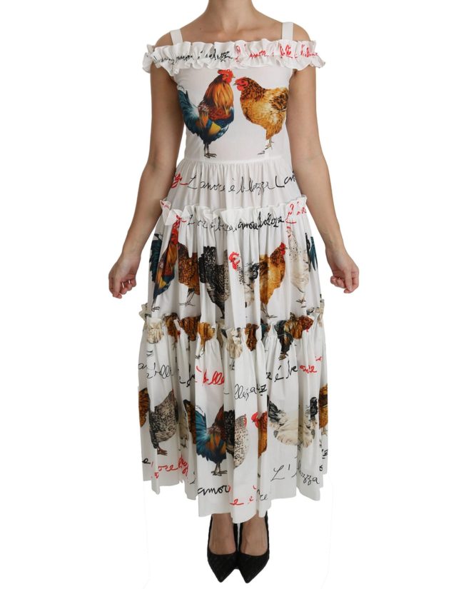 100% Authentic Dolce & Gabbana Sheath Midi Dress with Rooster Print – 38 IT