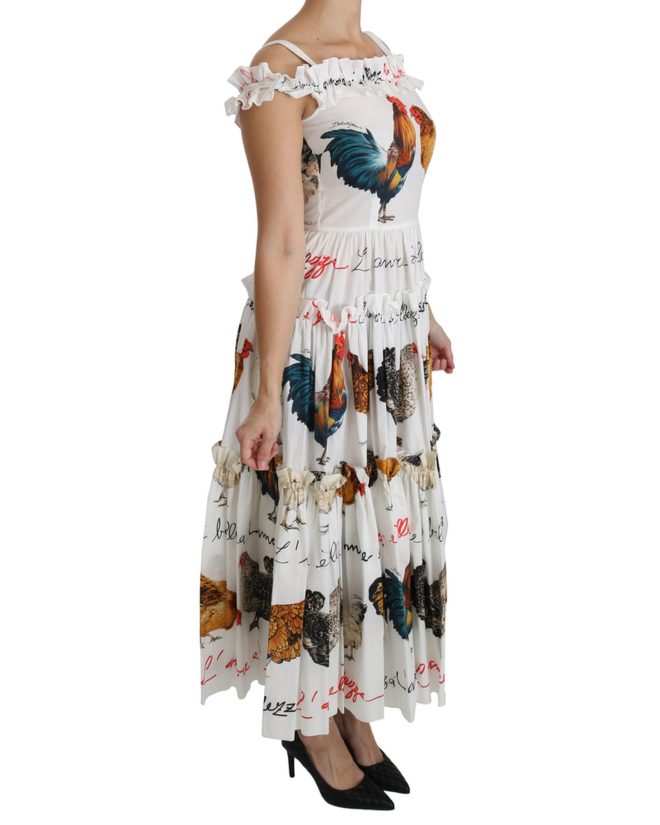 100% Authentic Dolce & Gabbana Sheath Midi Dress with Rooster Print – 38 IT