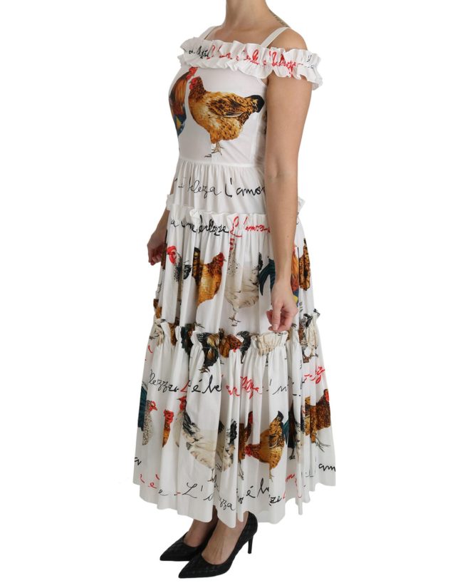 100% Authentic Dolce & Gabbana Sheath Midi Dress with Rooster Print – 38 IT