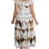 100% Authentic Dolce & Gabbana Sheath Midi Dress with Rooster Print – 38 IT