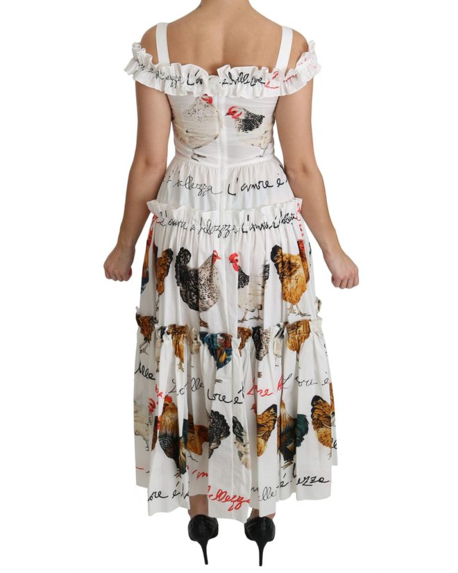 100% Authentic Dolce & Gabbana Sheath Midi Dress with Rooster Print – 38 IT