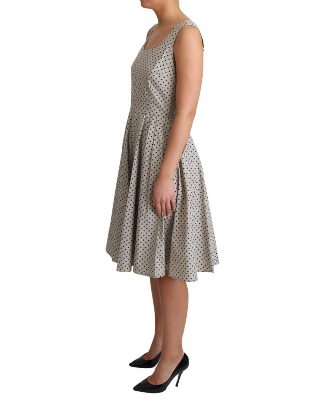 Sleeveless A-line Dress with Black Polka Dots 40 IT Women