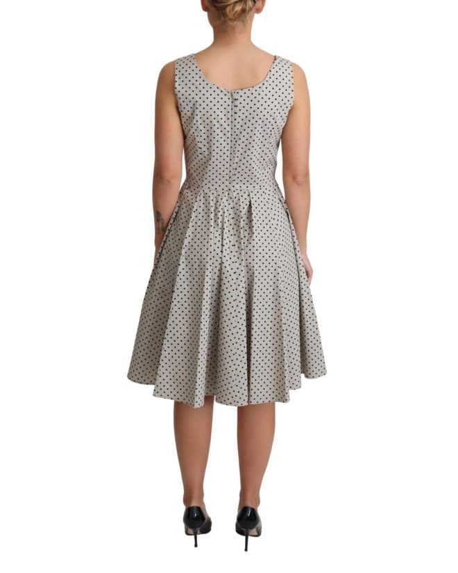 Sleeveless A-line Dress with Black Polka Dots 40 IT Women