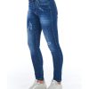 Worn Wash Denim Jeans with Multi-Pockets and Front Closure W27 US Women