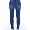 Worn Wash Denim Jeans with Multi-Pockets and Front Closure W27 US Women