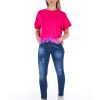 Worn Wash Denim Jeans with Multi-Pockets and Front Closure W27 US Women