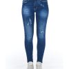 Worn Wash Denim Jeans with Multi-Pockets and Front Closure W27 US Women