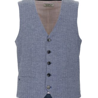 Abstract Motif Stitched Cotton Vest with Button Closure