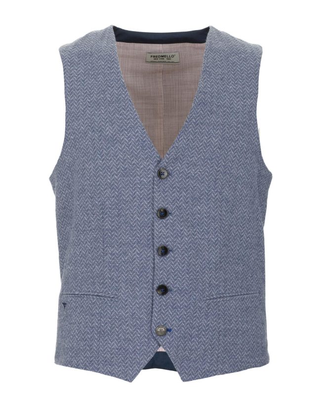 Abstract Motif Stitched Cotton Vest with Button Closure – L