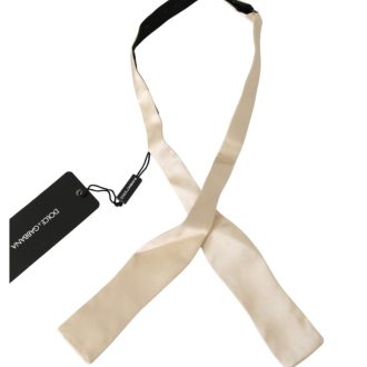 100% Authentic Dolce & Gabbana Bowtie Beige Silk Adjustable Strap One Size Men