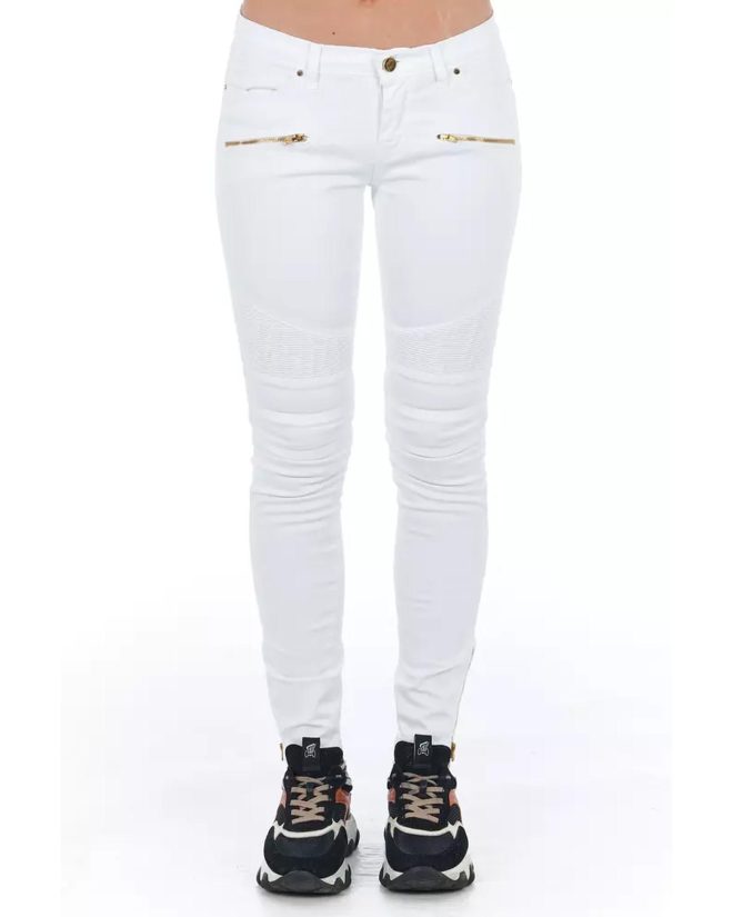 Stretch Denim Biker Jeans with Worn Wash and Multipockets 40 IT Women