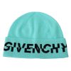 GIVENCHY Beanie Hat with Aquamarine Green Logo One Size Men