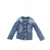 Round Neckline Denim Jacket with Metal Buttons and Contrast Stitching – L