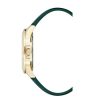 Gold Fashion Analog Watch with Rhine Stone Facing and Green Leatherette Strap One Size Women