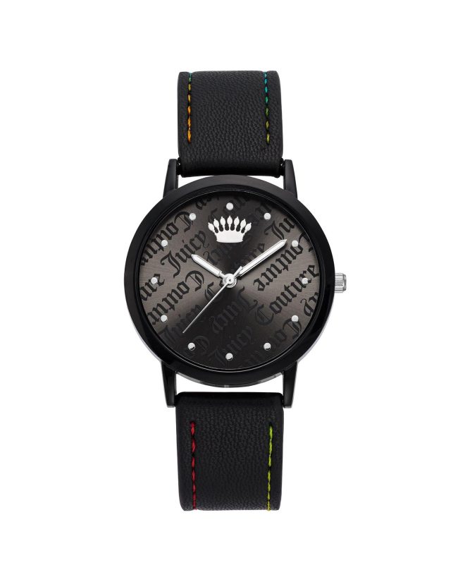 Black Leatherette Analog Fashion Watch with Pin Buckle Closure One Size Women