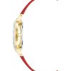 Gold Fashion Analog Quartz Womens Watch with Red Leatherette Strap One Size Women