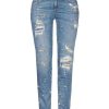 Denim Jeans with Beaded Front and Worn Effect W28 US Women