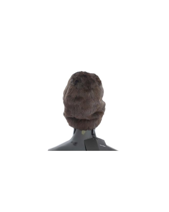 Gorgeous Dolce & Gabbana Brown Weasel Fur Beanie with Gray Cashmere Lining – 57 cm