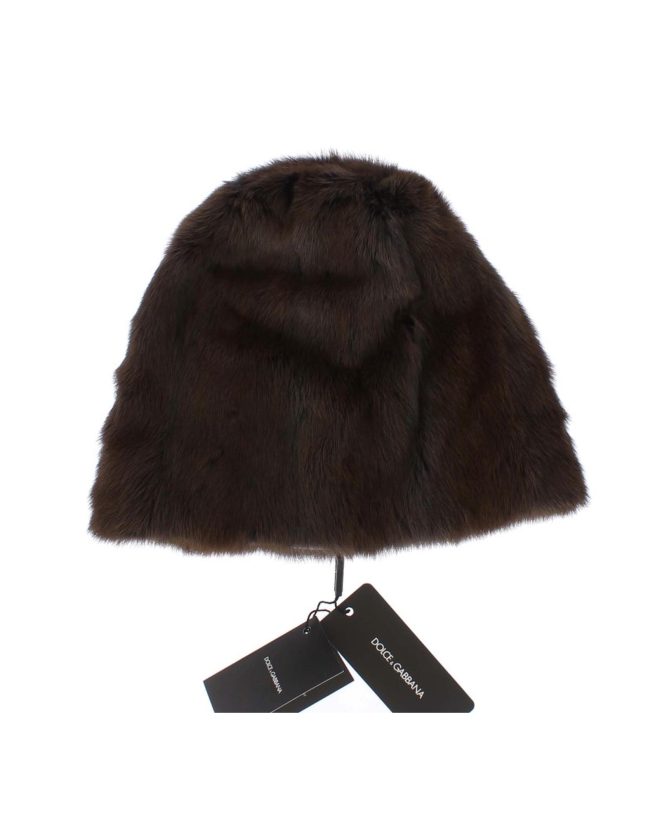 Gorgeous Dolce & Gabbana Brown Weasel Fur Beanie with Gray Cashmere Lining – 57 cm