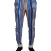 DOLCE & GABBANA Mens Slim Fit Blue Striped Trousers 46 IT Men