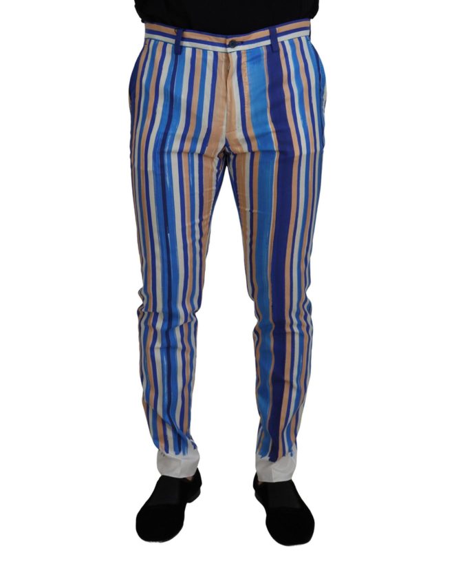 DOLCE & GABBANA Mens Slim Fit Blue Striped Trousers 46 IT Men