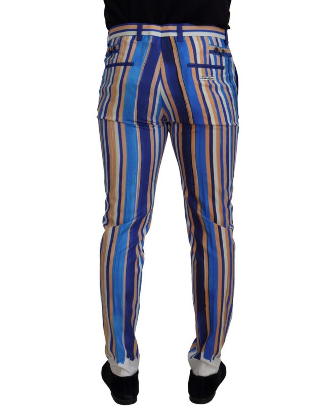 DOLCE & GABBANA Mens Slim Fit Blue Striped Trousers 46 IT Men