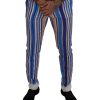 DOLCE & GABBANA Mens Slim Fit Blue Striped Trousers 46 IT Men