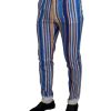 DOLCE & GABBANA Mens Slim Fit Blue Striped Trousers 46 IT Men