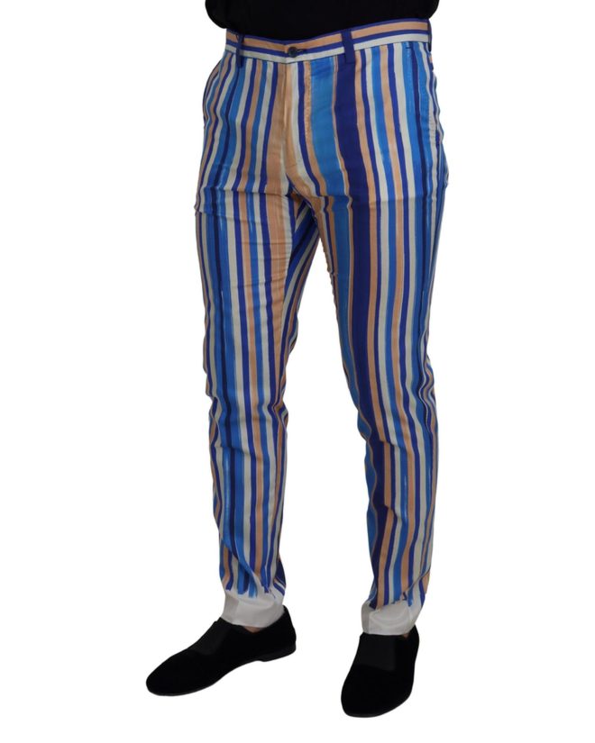 DOLCE & GABBANA Mens Slim Fit Blue Striped Trousers 46 IT Men