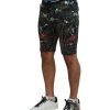 Black Volcano Print Knee Length Shorts by Dolce & Gabbana 44 IT Men