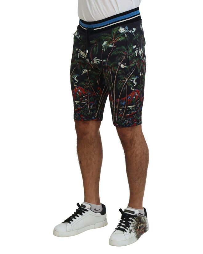 Black Volcano Print Knee Length Shorts by Dolce & Gabbana 44 IT Men