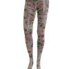 Floral Print Nylon Micro Mesh Tights M Women