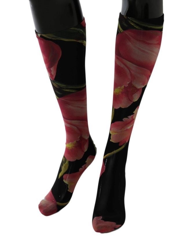 Floral Stretch Stockings with Logo Details Women – S